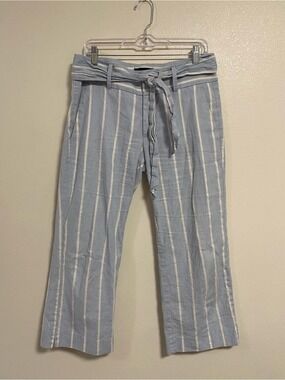 Banana Republic Panta Women Size 8 Light Blue White Striped Logan Crop Pants
